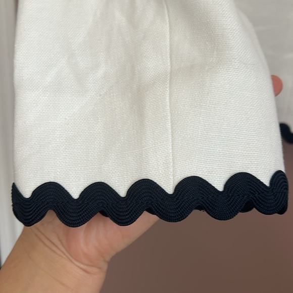 J.Crew Linen Blend WhiteBlack Trim Scallop Zig Zag Casual Work Blazer Size 10 - Picture 5 of 13